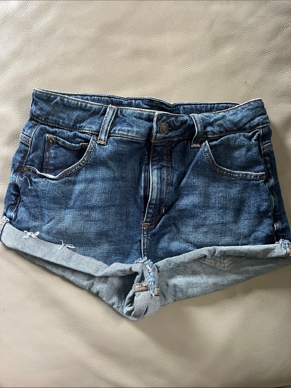 Guess Rolled Hem Dark Blue Denim Shorts